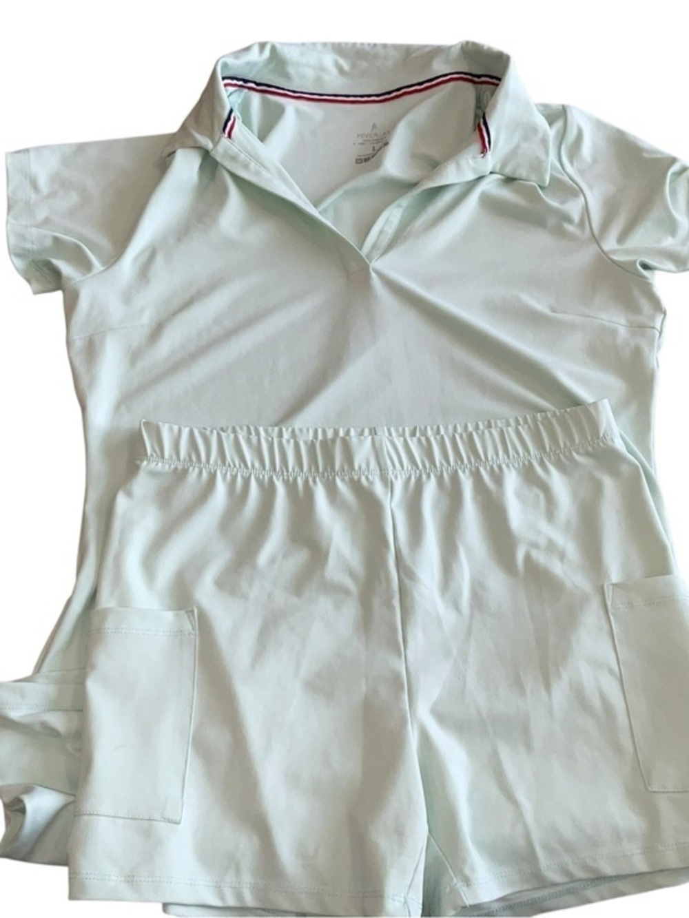 Mint Polo with Red, Navy & White Stripe Detail